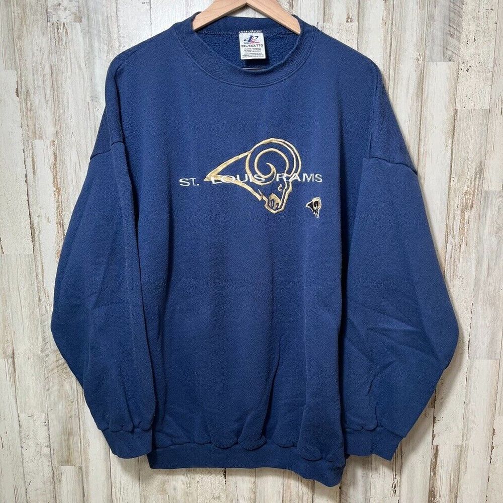 Vintage 90s St. Louis Rams Crewneck Sweatshirt Navy Embroidered Mens Size 2XL‎